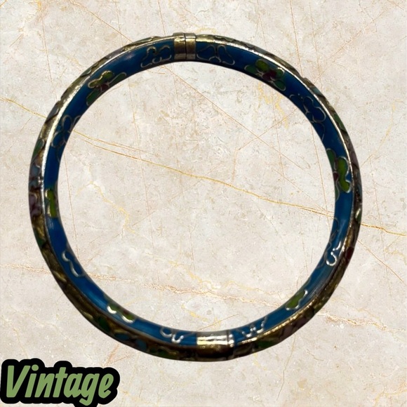 Vintage Blur and Green Floral Bangle Bracelet - Picture 10 of 10